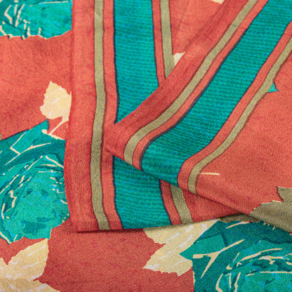 Sanskriti Vintage Saree Pink Pure Crepe Silk Digital Print Sari 5.5+Yard Fabric
