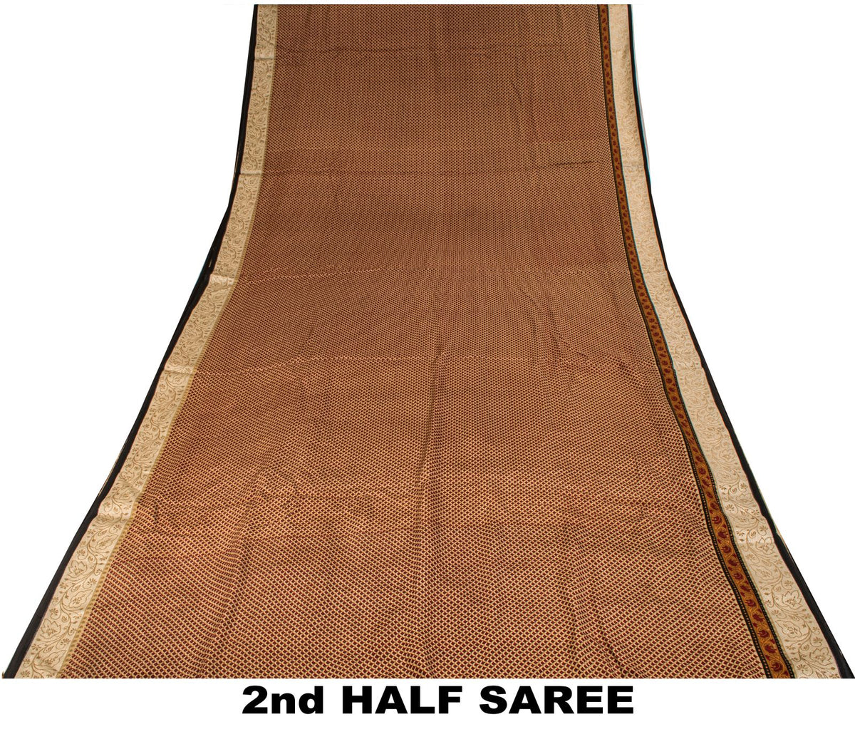 Sanskriti Vintage Saree Brown Pure Crepe Floral Print Sari 6.5+Yard Craft Fabric