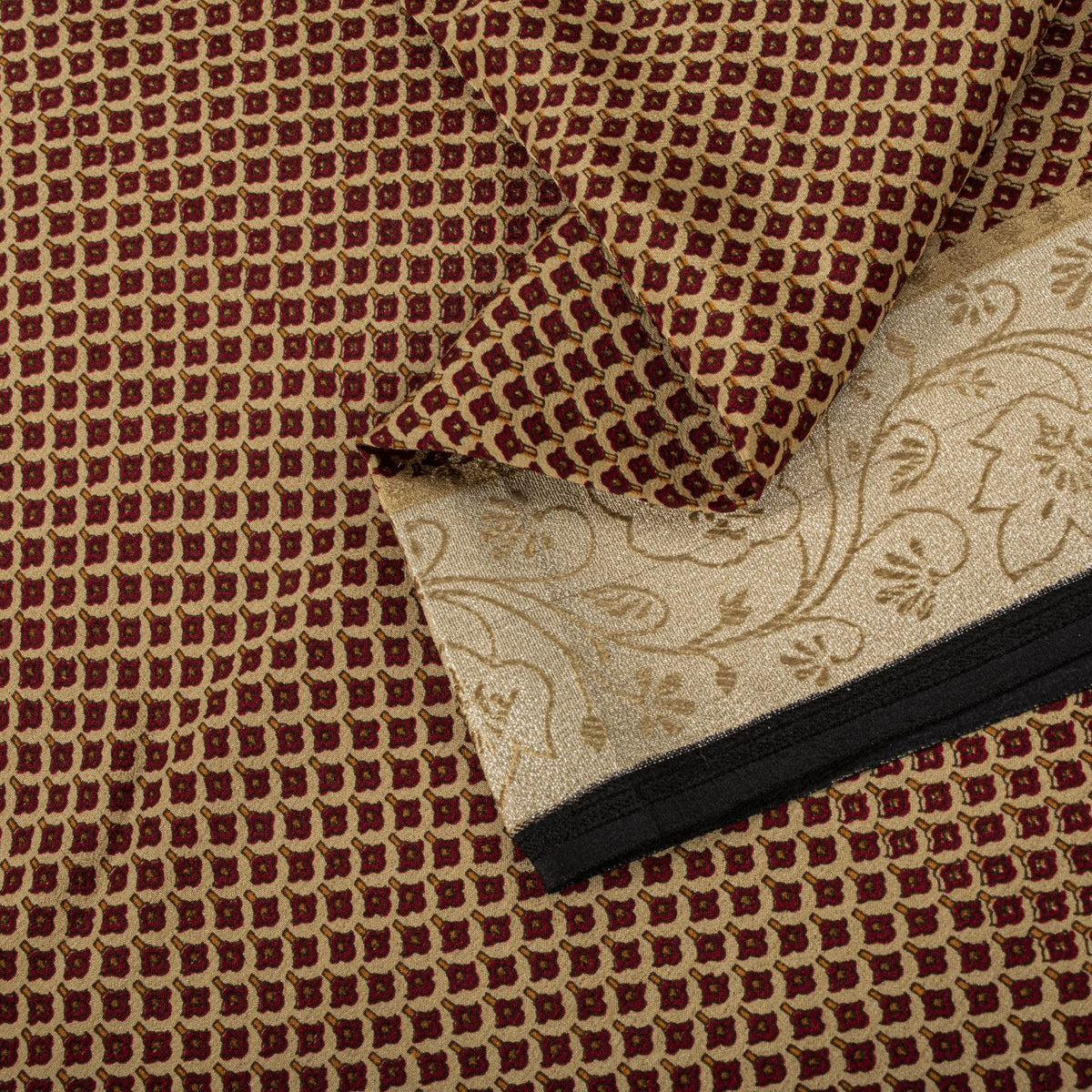 Sanskriti Vintage Saree Brown Pure Crepe Floral Print Sari 6.5+Yard Craft Fabric