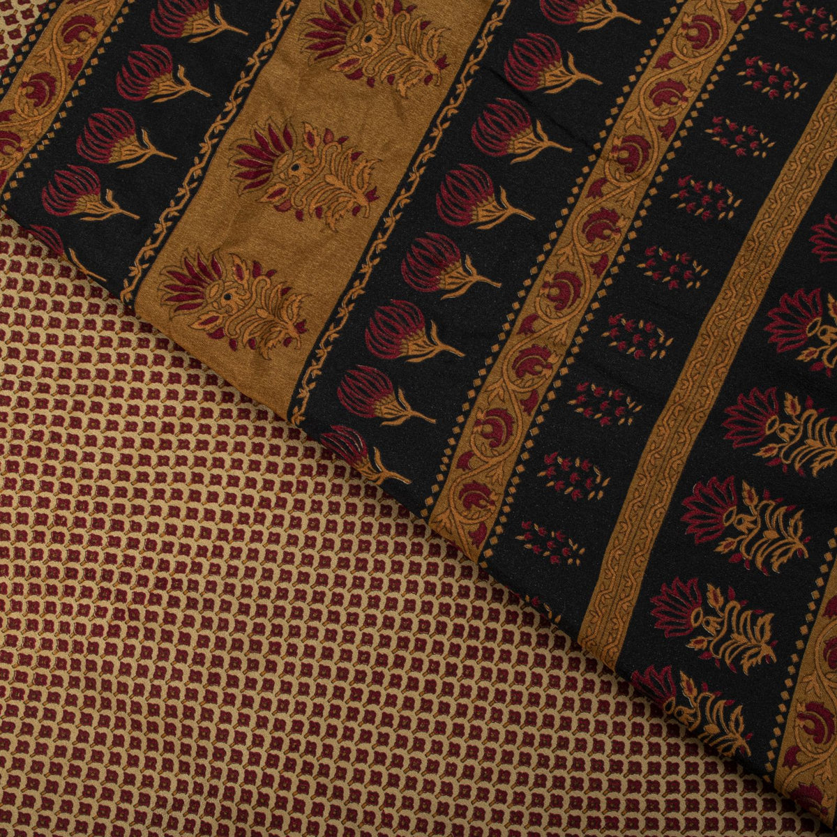 Sanskriti Vintage Saree Brown Pure Crepe Floral Print Sari 6.5+Yard Craft Fabric