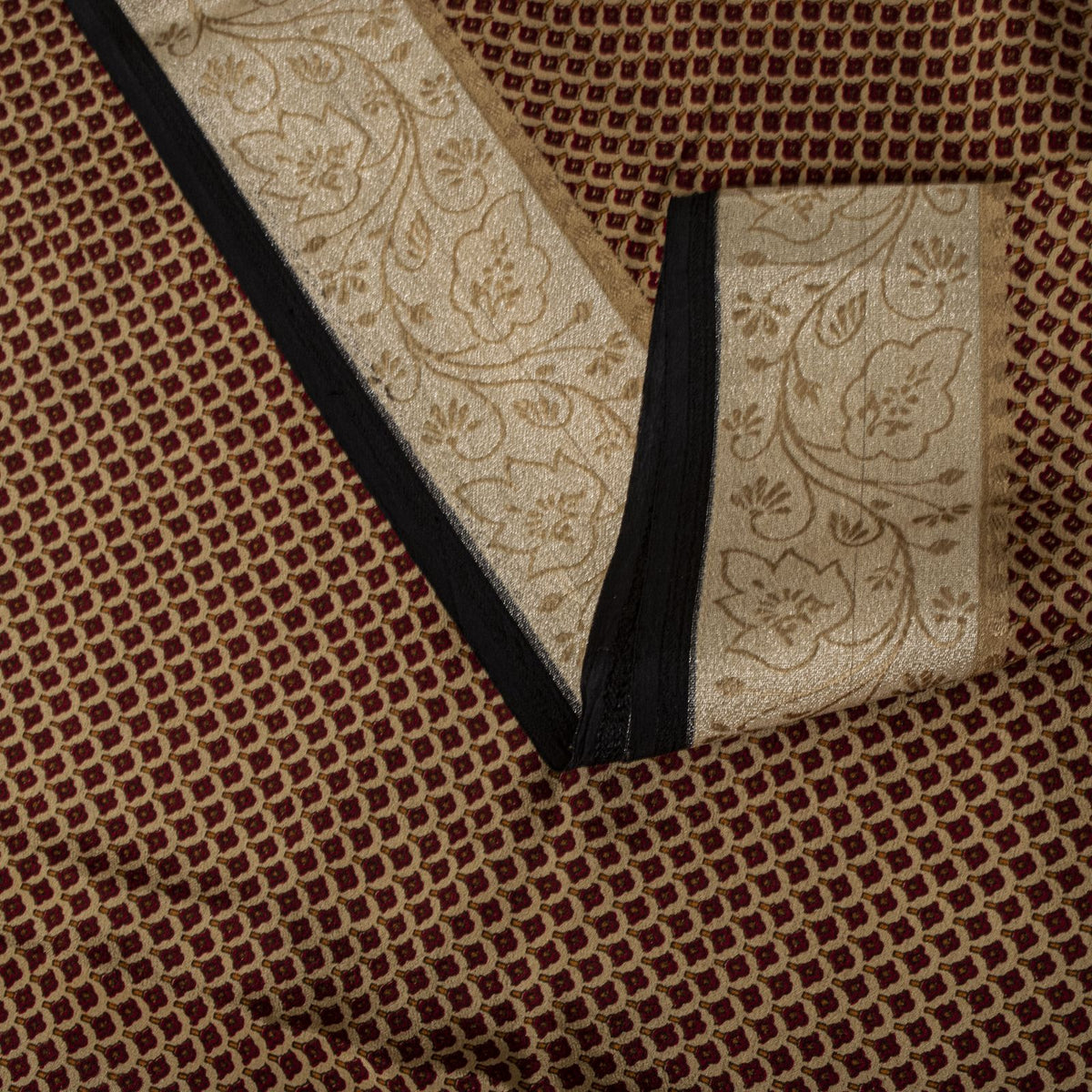 Sanskriti Vintage Saree Brown Pure Crepe Floral Print Sari 6.5+Yard Craft Fabric