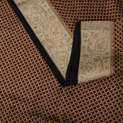 Sanskriti Vintage Saree Brown Pure Crepe Floral Print Sari 6.5+Yard Craft Fabric