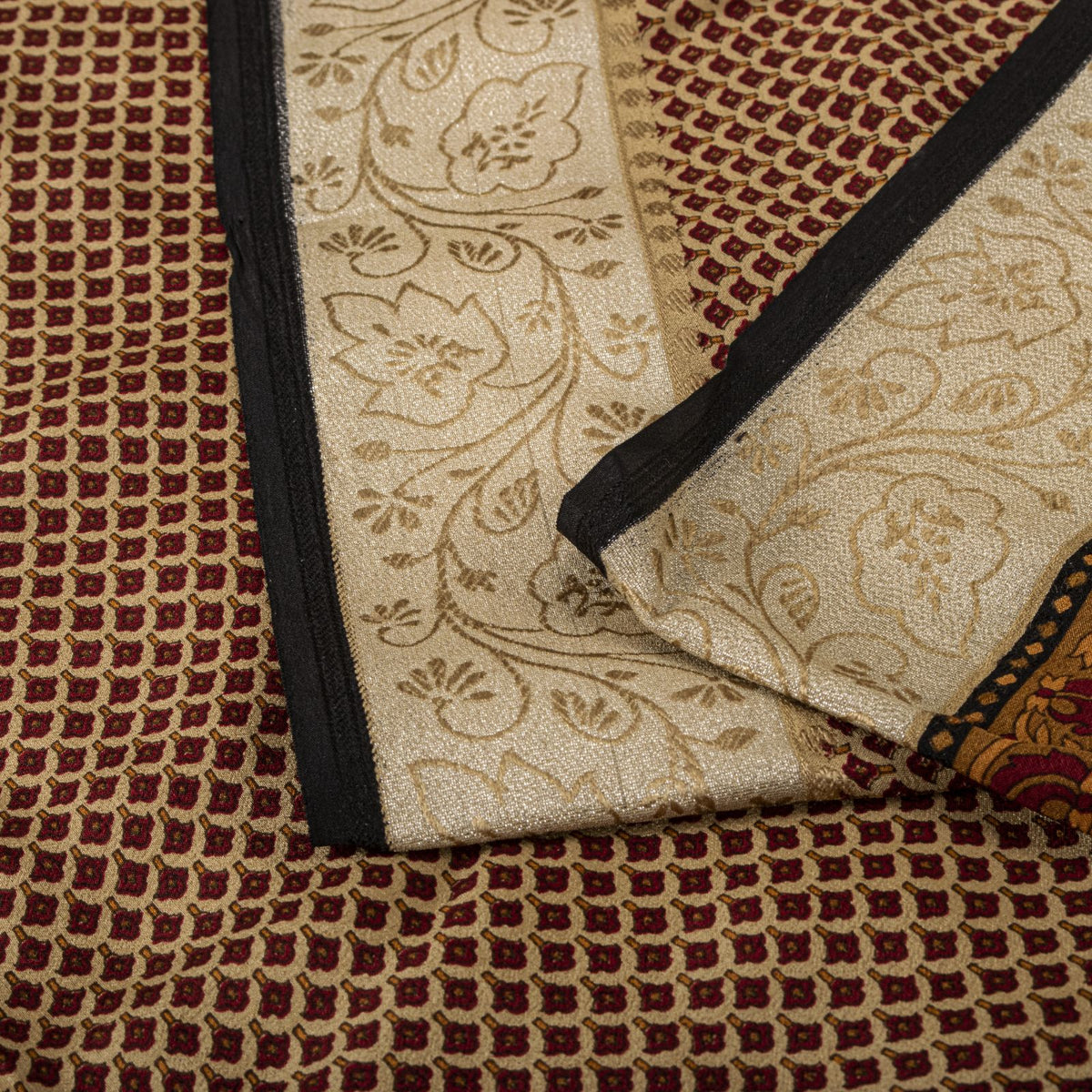 Sanskriti Vintage Saree Brown Pure Crepe Floral Print Sari 6.5+Yard Craft Fabric