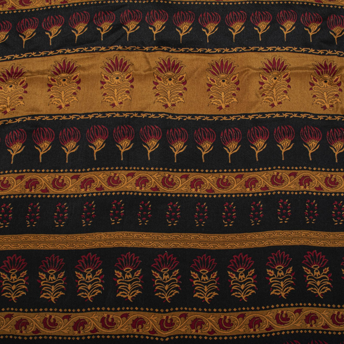 Sanskriti Vintage Saree Brown Pure Crepe Floral Print Sari 6.5+Yard Craft Fabric