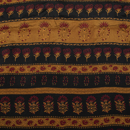Sanskriti Vintage Saree Brown Pure Crepe Floral Print Sari 6.5+Yard Craft Fabric
