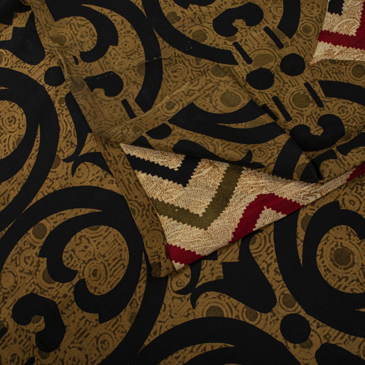 Sanskriti Vintage Saree Ivory Pure Crepe Silk Abstract Print Sari 5.5Yard Fabric