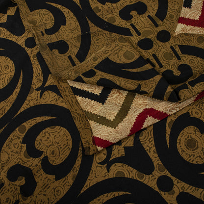 Sanskriti Vintage Saree Ivory Pure Crepe Silk Abstract Print Sari 5.5Yard Fabric