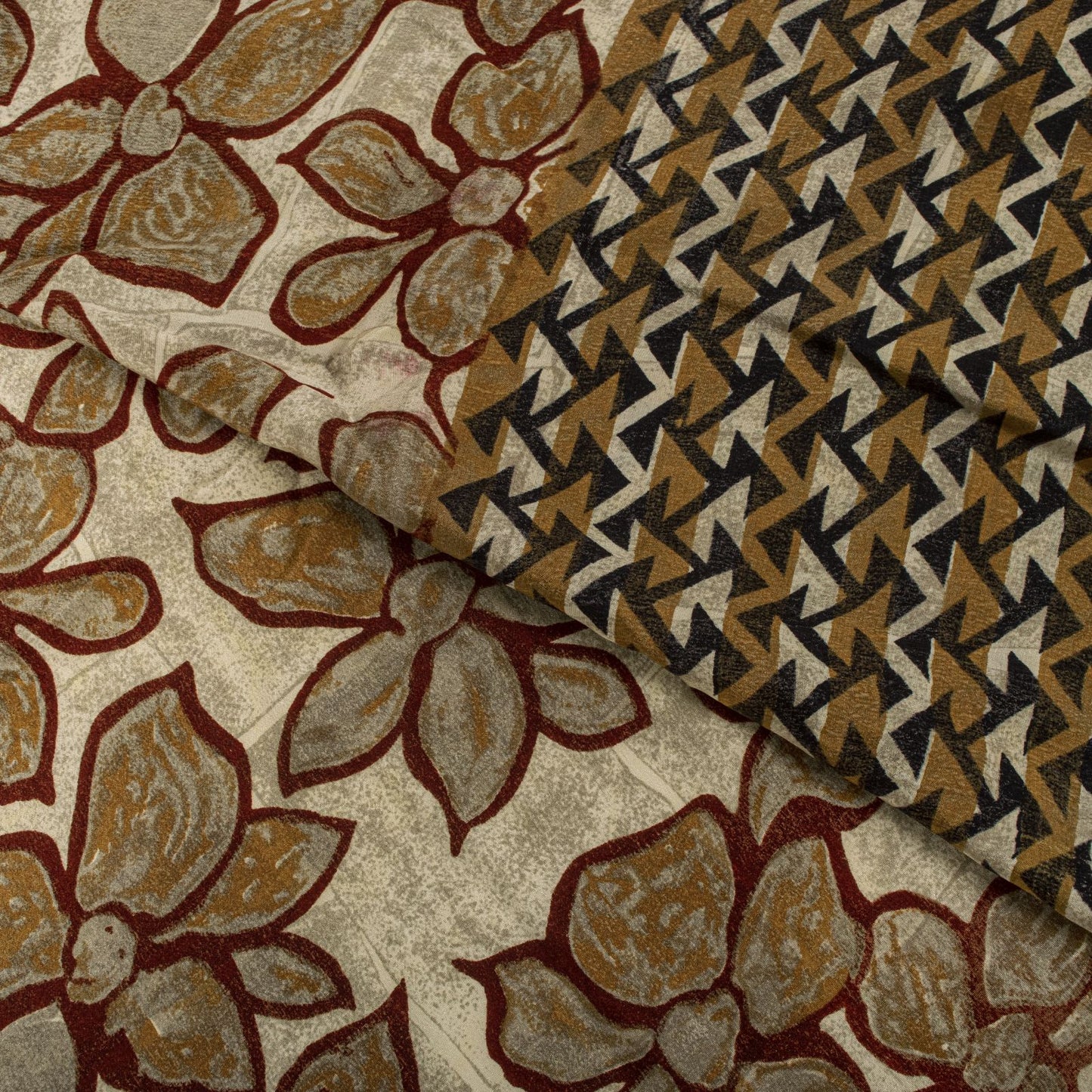 Sanskriti Vintage Saree Brown 100% Pure Crepe Floral Print Sari 5.5+Yard Fabric