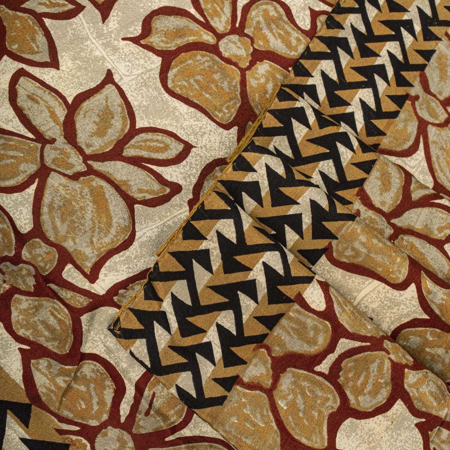 Sanskriti Vintage Saree Brown 100% Pure Crepe Floral Print Sari 5.5+Yard Fabric