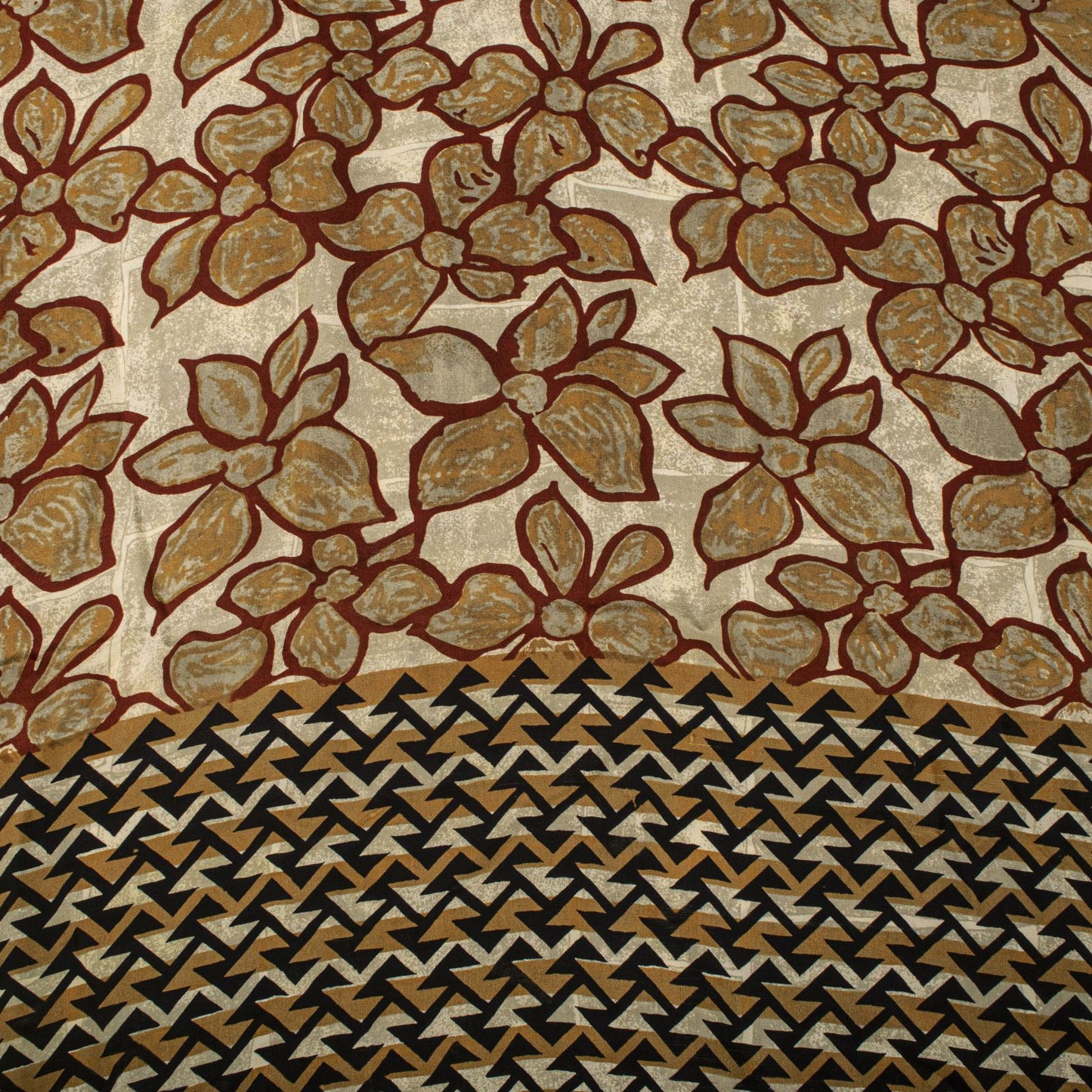 Sanskriti Vintage Saree Brown 100% Pure Crepe Floral Print Sari 5.5+Yard Fabric