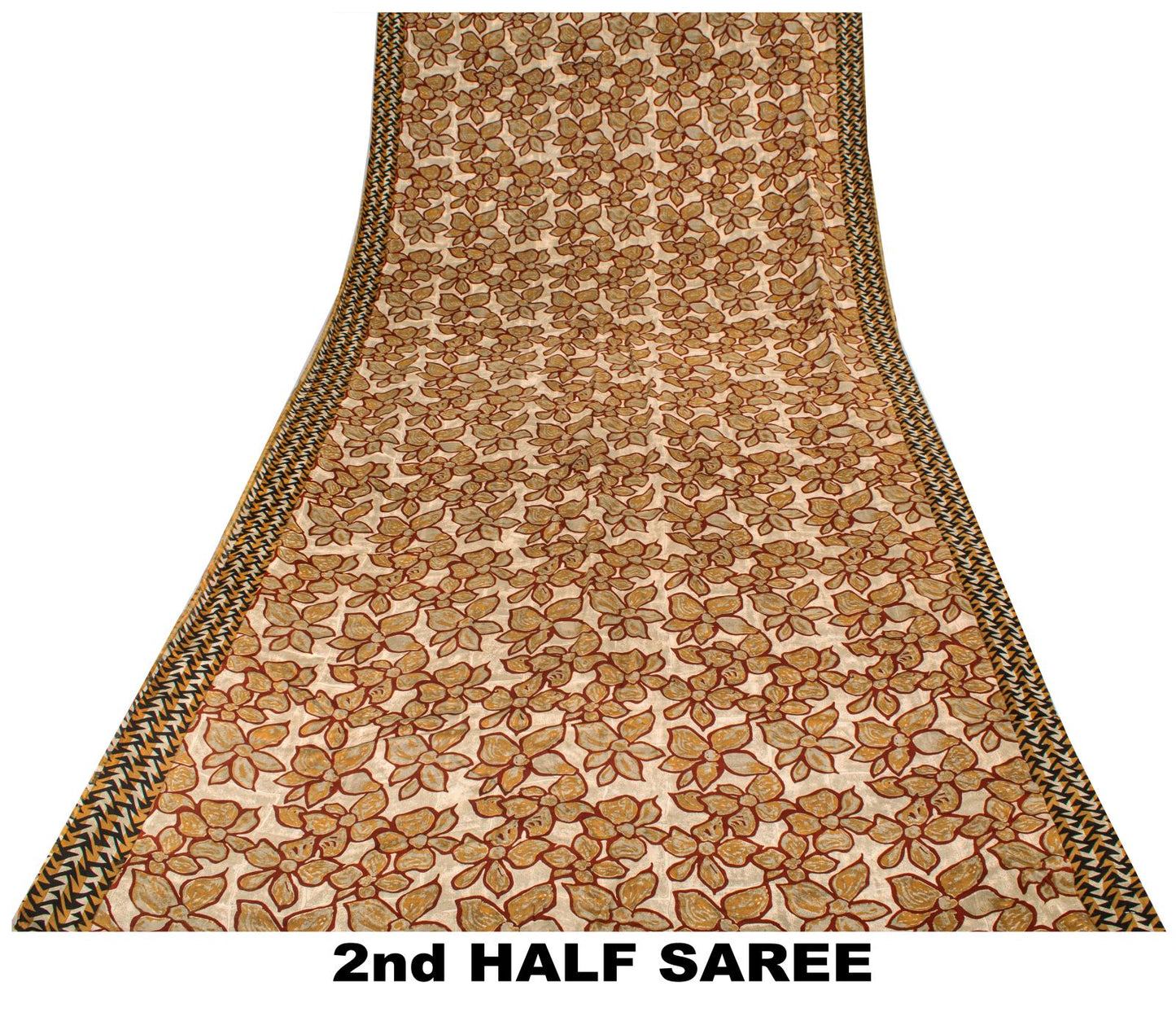 Sanskriti Vintage Saree Brown 100% Pure Crepe Floral Print Sari 5.5+Yard Fabric