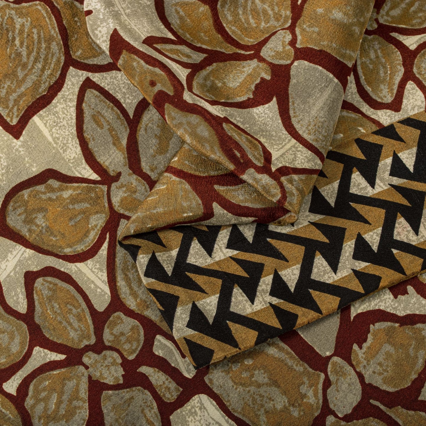Sanskriti Vintage Saree Brown 100% Pure Crepe Floral Print Sari 5.5+Yard Fabric