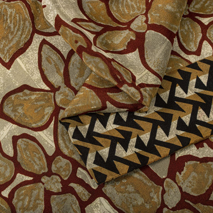 Sanskriti Vintage Saree Brown 100% Pure Crepe Floral Print Sari 5.5+Yard Fabric