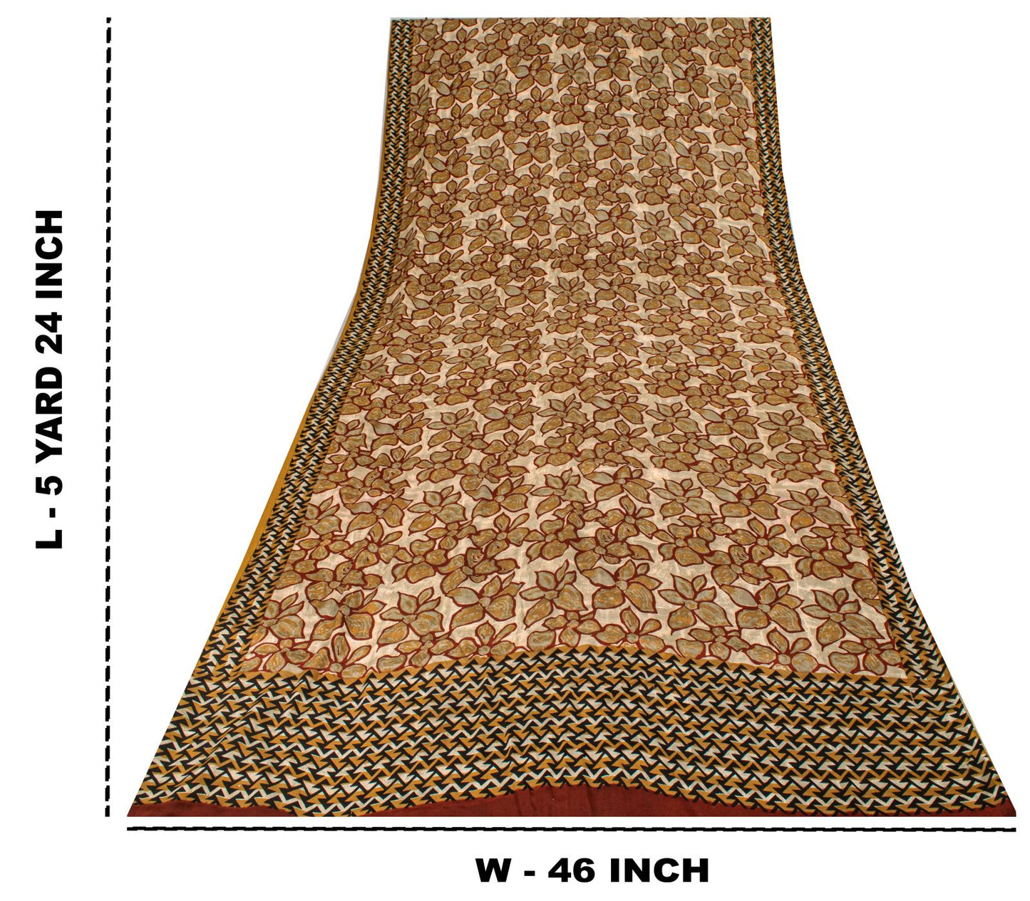 Sanskriti Vintage Saree Brown 100% Pure Crepe Floral Print Sari 5.5+Yard Fabric
