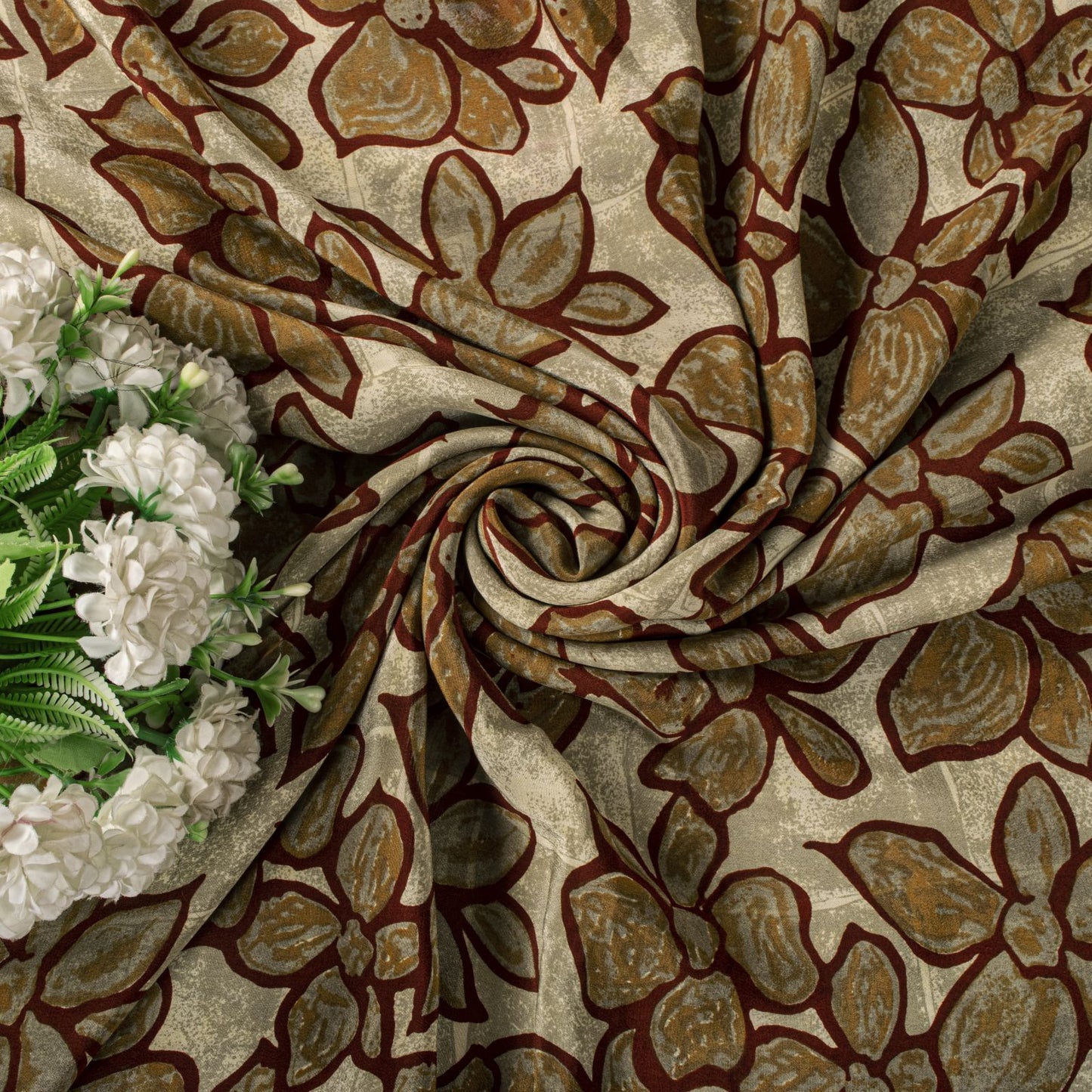 Sanskriti Vintage Saree Brown 100% Pure Crepe Floral Print Sari 5.5+Yard Fabric