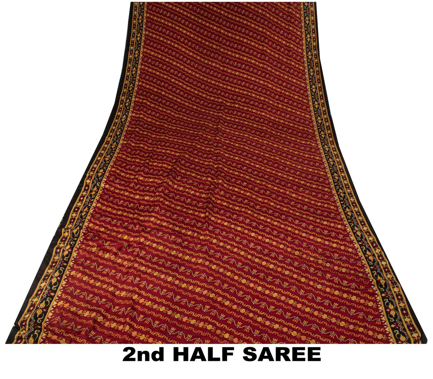 Sanskriti Vintage Saree Maroon 100% Pure Crepe Geometric Print Sari 6+Yd Fabric
