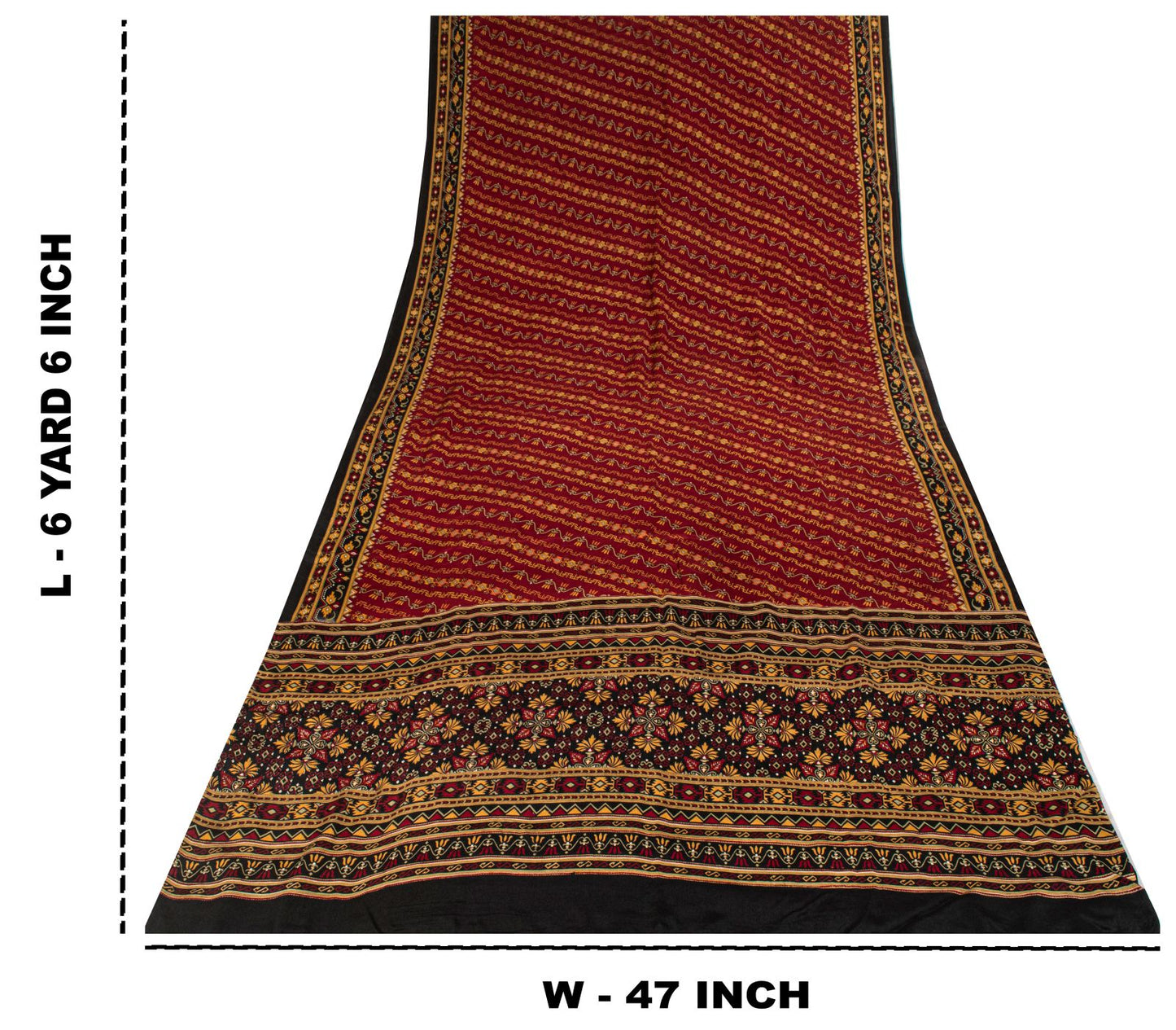 Sanskriti Vintage Saree Maroon 100% Pure Crepe Geometric Print Sari 6+Yd Fabric