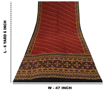 Sanskriti Vintage Saree Maroon 100% Pure Crepe Geometric Print Sari 6+Yd Fabric