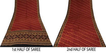 Sanskriti Vintage Saree Maroon 100% Pure Crepe Geometric Print Sari 6+Yd Fabric
