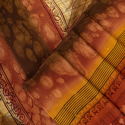 Sanskriti Vintage Saree Maroon-Beige Pure Crepe Floral Print Sari 5+Yard Fabric