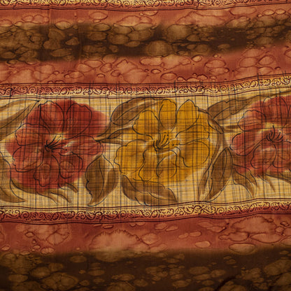 Sanskriti Vintage Saree Maroon-Beige Pure Crepe Floral Print Sari 5+Yard Fabric