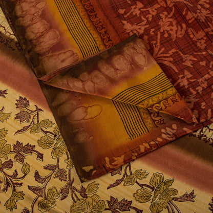 Sanskriti Vintage Saree Maroon-Beige Pure Crepe Floral Print Sari 5+Yard Fabric