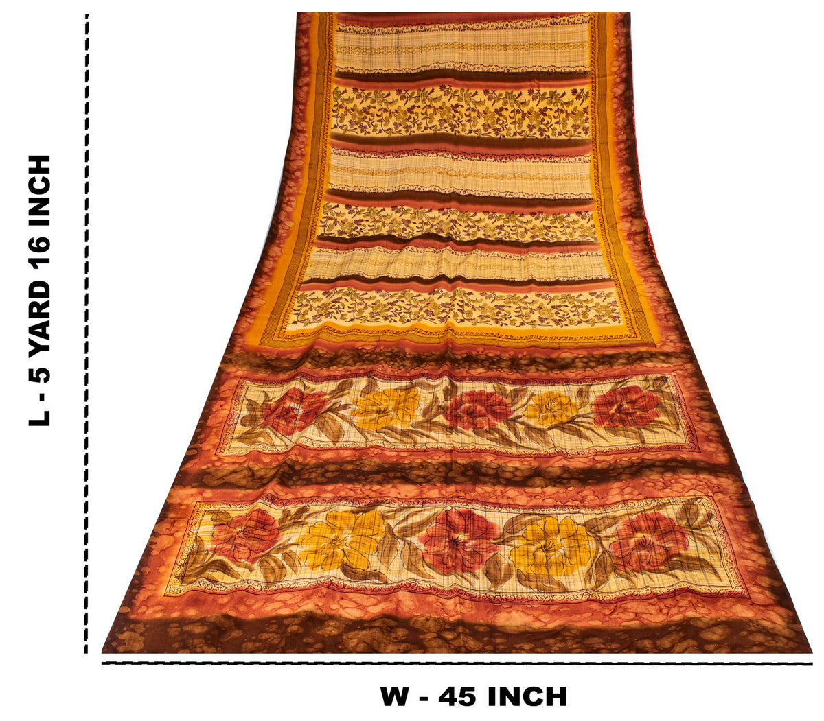 Sanskriti Vintage Saree Maroon-Beige Pure Crepe Floral Print Sari 5+Yard Fabric