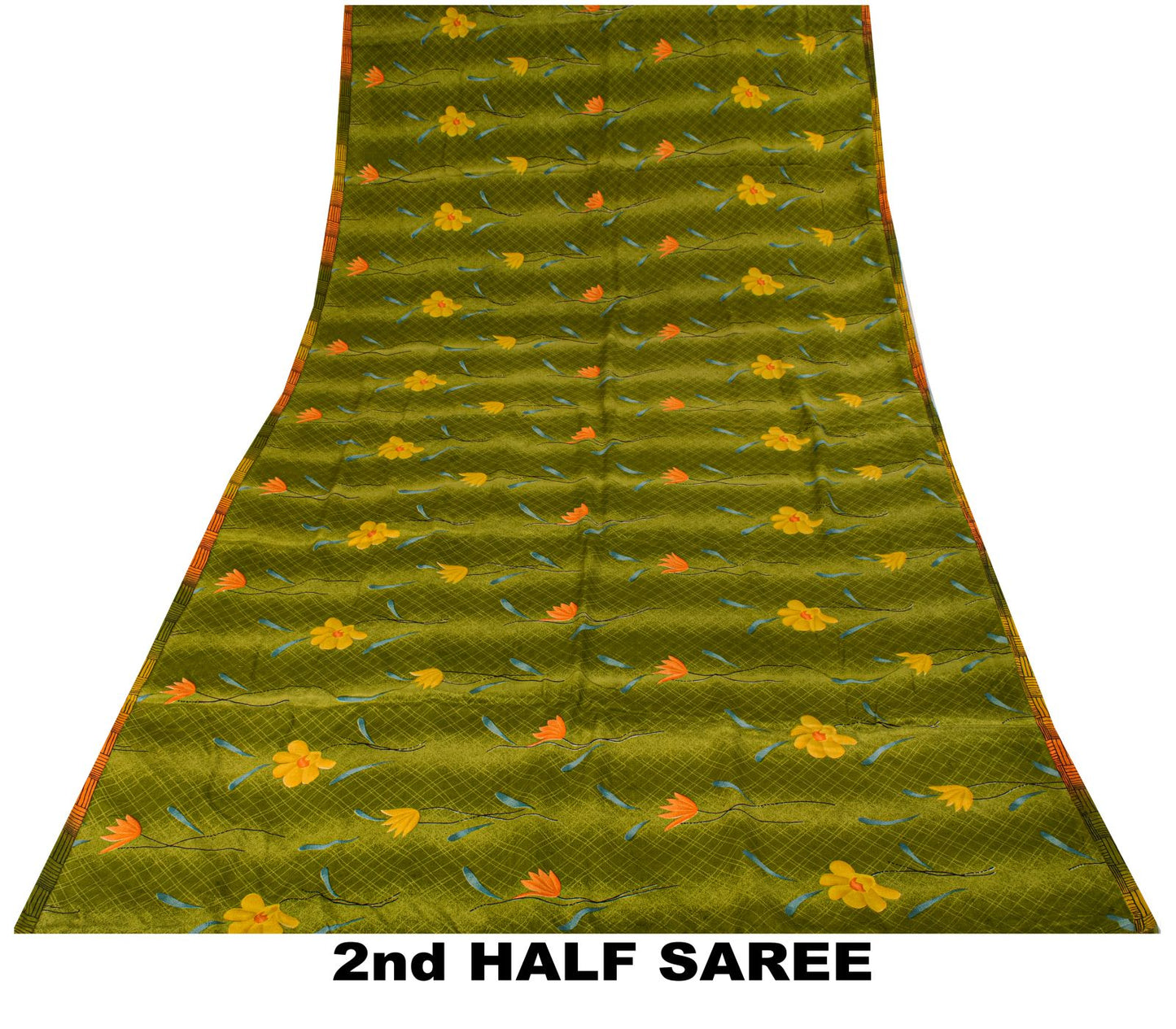 Sanskriti Vintage Saree Green 100% Pure Crepe Floral Print Sari 5.5+Yard Fabric