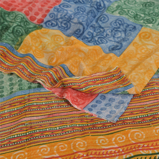 Sanskriti Vintage Multi Color Sarees 100% Pure Crepe Silk Printed Sari Sustainable Fabric