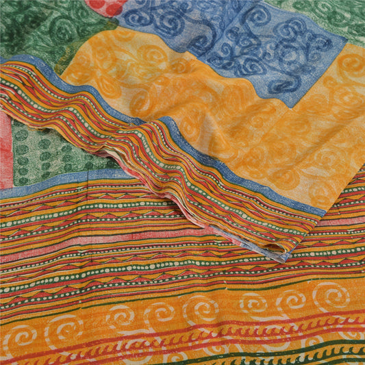 Sanskriti Vintage Multi Color Sarees 100% Pure Crepe Silk Printed Sari Sustainable Fabric