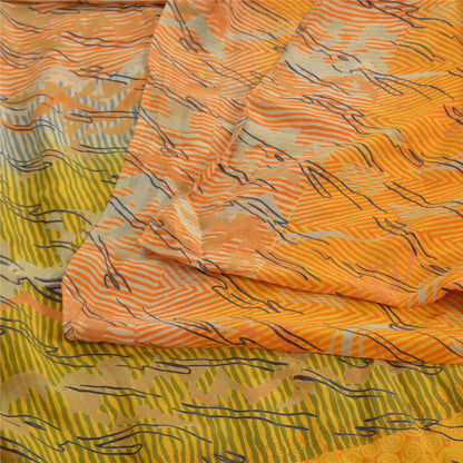 Sanskriti Vintage Yellow Sarees 100% Pure Crepe Silk Printed Sari 5 Yard Sustainable Fabric
