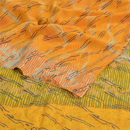 Sanskriti Vintage Yellow Sarees 100% Pure Crepe Silk Printed Sari 5 Yard Sustainable Fabric
