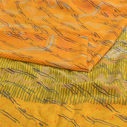 Sanskriti Vintage Yellow Sarees 100% Pure Crepe Silk Printed Sari 5 Yard Sustainable Fabric