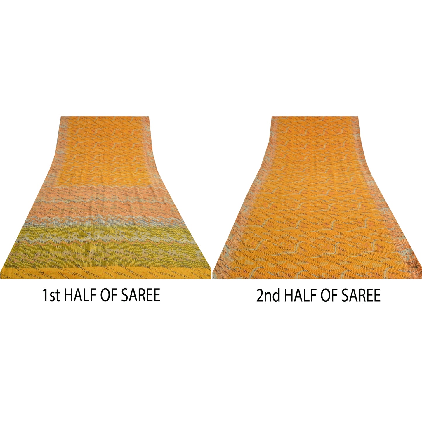 Sanskriti Vintage Yellow Sarees 100% Pure Crepe Silk Printed Sari 5 Yard Sustainable Fabric