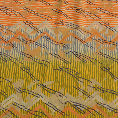 Sanskriti Vintage Yellow Sarees 100% Pure Crepe Silk Printed Sari 5 Yard Sustainable Fabric