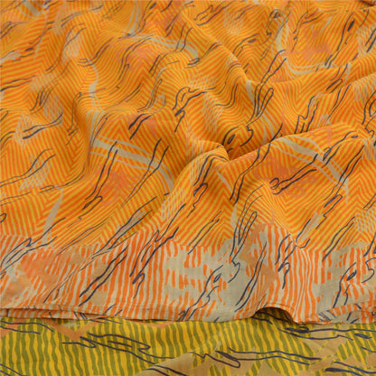 Sanskriti Vintage Yellow Sarees 100% Pure Crepe Silk Printed Sari 5 Yard Sustainable Fabric