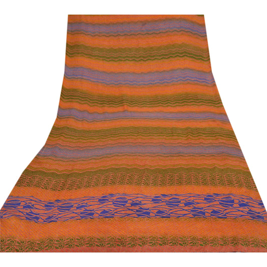 Sanskriti Vintage Printed Sarees 100% Pure Crepe Silk Sari Craft Soft Sustainable Fabric