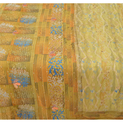 Sanskriti Vintage Indian Sarees Printed Pure Crepe Silk Sari Craft Soft Fabric