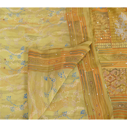 Sanskriti Vintage Indian Sarees Printed Pure Crepe Silk Sari Craft Soft Fabric