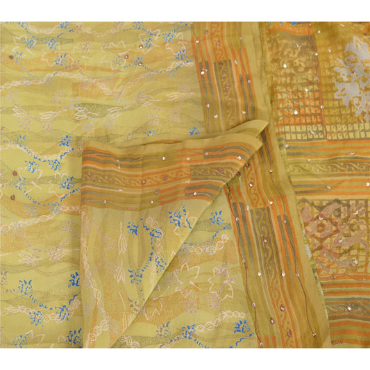 Sanskriti Vintage Indian Sarees Printed Pure Crepe Silk Sari Craft Soft Fabric