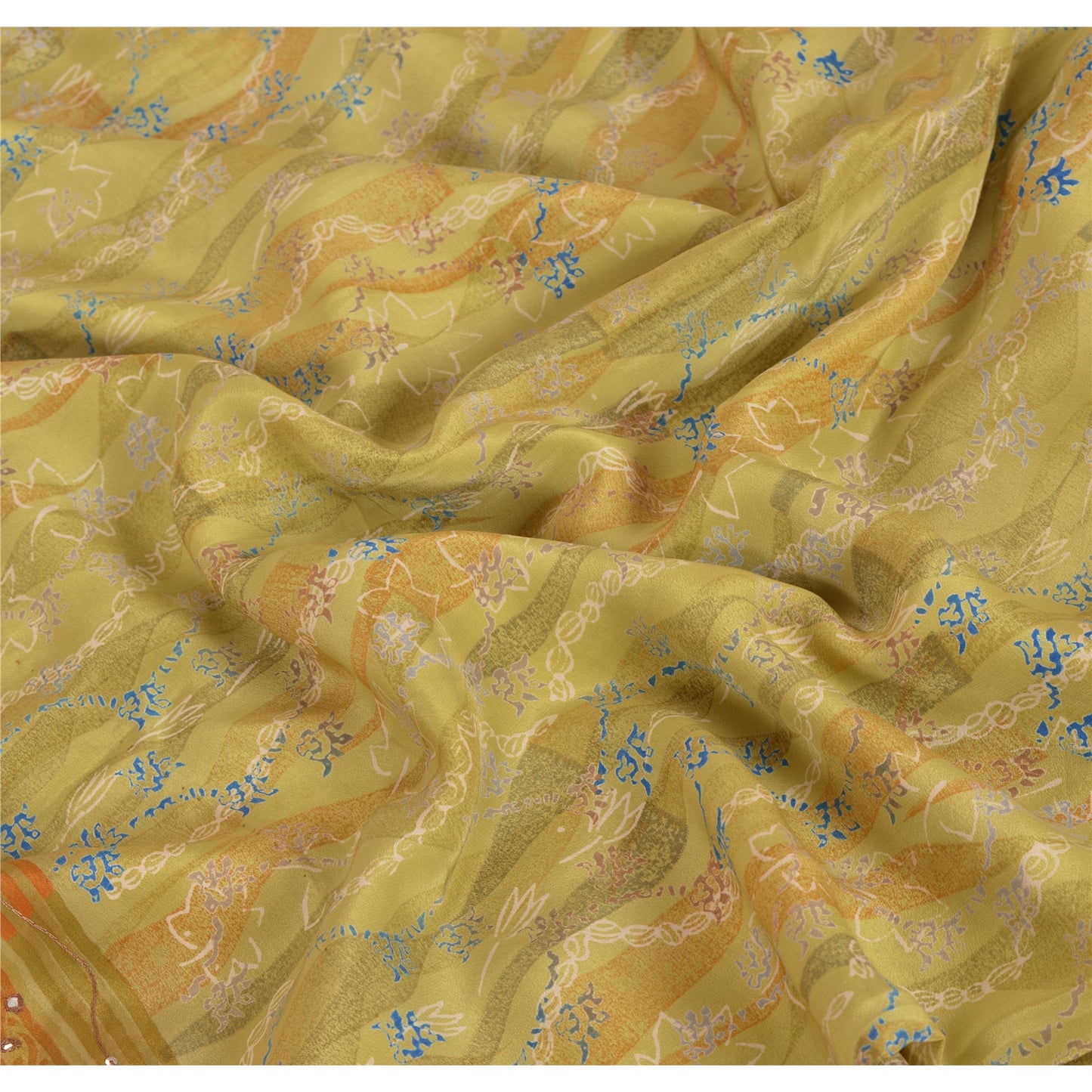 Sanskriti Vintage Indian Sarees Printed Pure Crepe Silk Sari Craft Soft Fabric