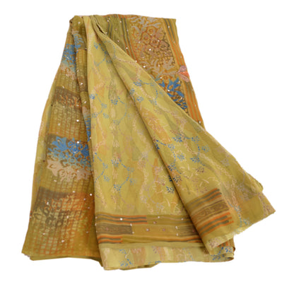 Sanskriti Vintage Indian Sarees Printed Pure Crepe Silk Sari Craft Soft Fabric