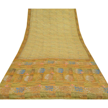 Sanskriti Vintage Indian Sarees Printed Pure Crepe Silk Sari Craft Soft Fabric