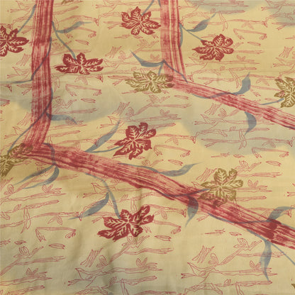 Sanskriti vintage Printed Cream Indian Pure Crepe Silk Sarees Sari Craft Sustainable Fabric