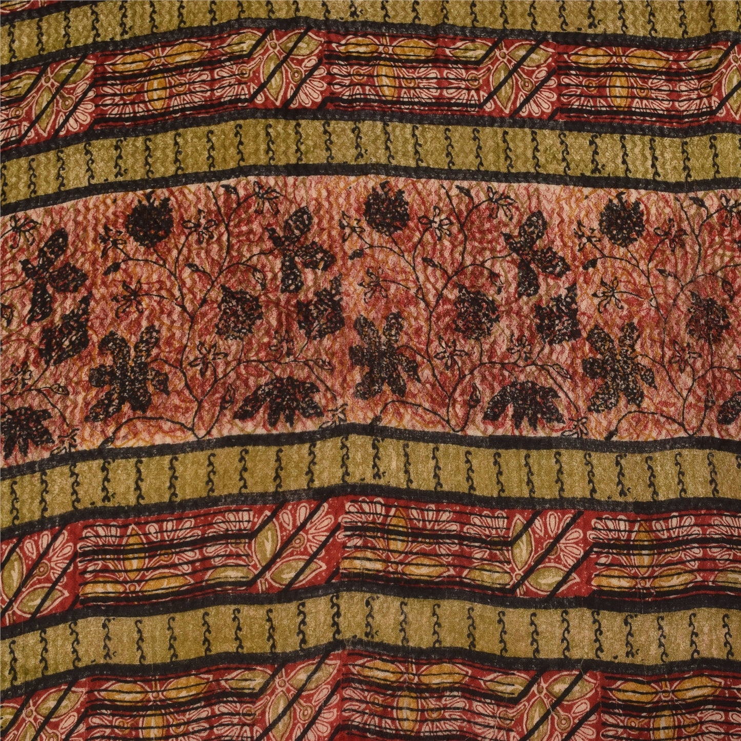 Sanskriti Vintage Printed 100% Pure Crepe Silk Sarees Cream Sari Craft Fabric