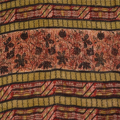 Sanskriti Vintage Printed 100% Pure Crepe Silk Sarees Cream Sari Craft Fabric