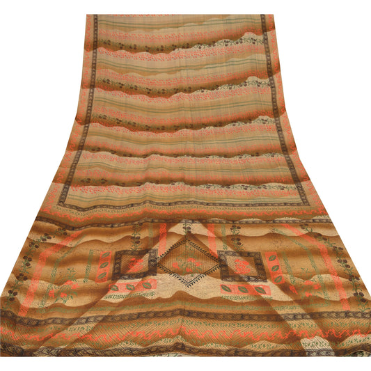 Сари из чистого крепированного шелка с принтом в стиле санскритского винтажа, многоцветное сари, мягкая устойчивая ткань