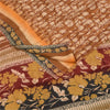 Sanskriti Vintage Printed 100% Pure Crepe Silk Sarees Brown Sari Craft Fabric