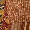 Sanskriti Vintage Printed 100% Pure Crepe Silk Sarees Brown Sari Craft Fabric
