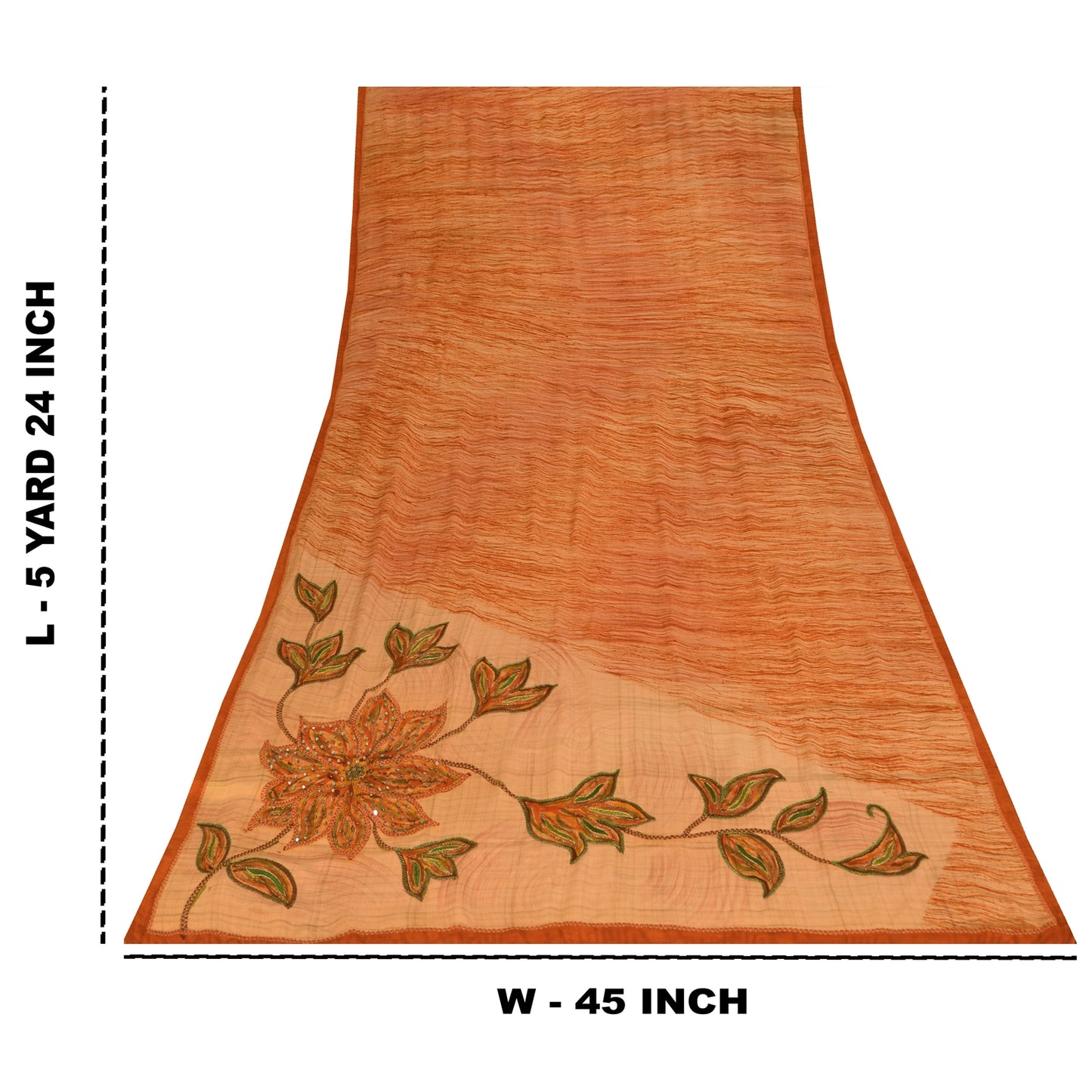 Sanskriti Vintage Printed Pure Crepe Silk Sarees Peach Dress Sari Craft Fabric